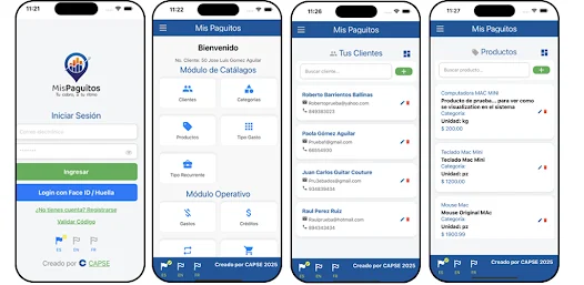 Vistas de la app MisPaguitos en celular